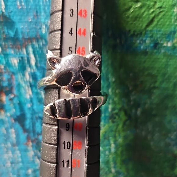 Silver and Black Raccoon Ring - Picture 1 of 2